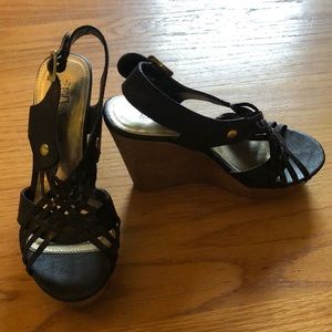Black Sling Back Strappy Wedge